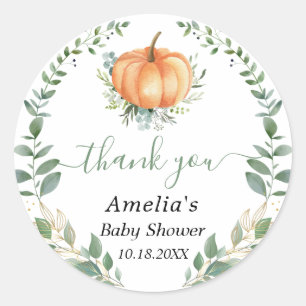 Adesivo Redondo Pumpkin Fall Greenery Dourado Foliage Favor Obriga