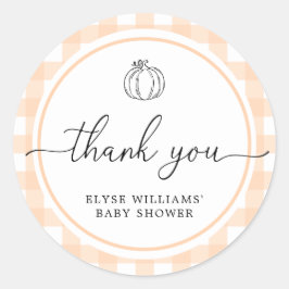 Adesivo Redondo Pumpkin Fall Peach Gingham Chá Favor Sticker