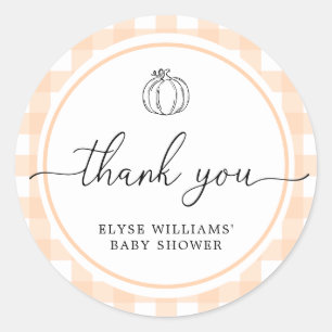 Adesivo Redondo Pumpkin Fall Peach Gingham Chá Favor Sticker