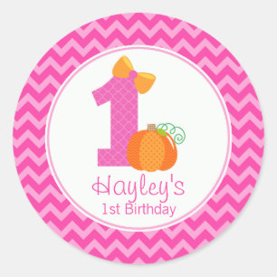 Adesivo Redondo Pumpkin Fall Pumpkin Birthday Sticker, Rapariga Pu
