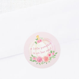 Adesivo Redondo Pumpkin Floral Girl é rosa Chá de fraldas