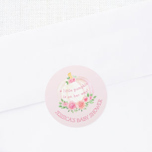Adesivo Redondo Pumpkin Floral Girl é rosa Chá de fraldas