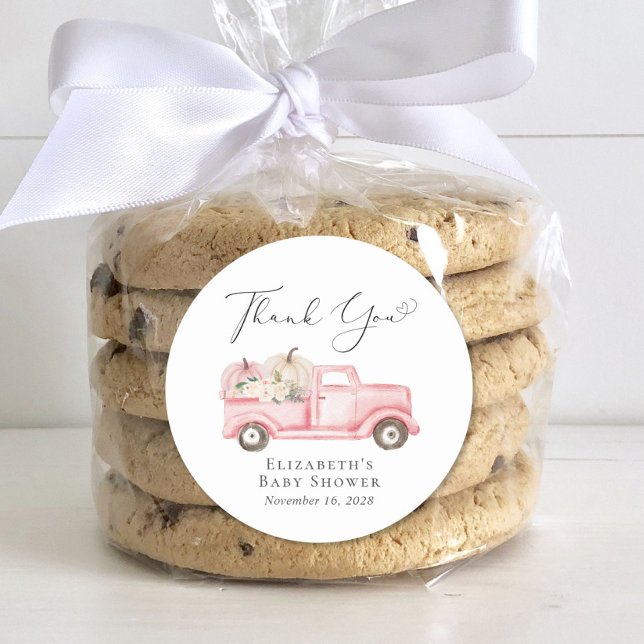 Adesivo Redondo Pumpkin Floral Truck Baby Girl Chá Obrigado (Criador carregado)