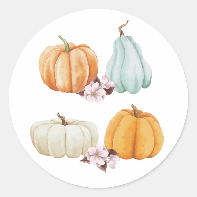 Adesivo Redondo Pumpkin Floral - Vinheta de Ação de Graças (Frente)