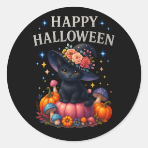 Adesivo Redondo Pumpkin Gato-Redondos Feliz de Halloween