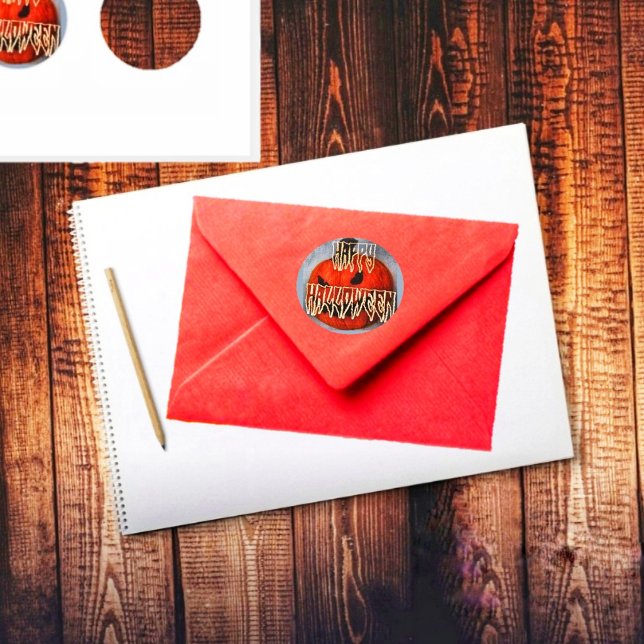 Adesivo Redondo Pumpkin Grin (Get out your party invitations, and events, to mail out with these Pumpkin Grin Round Stickers!)