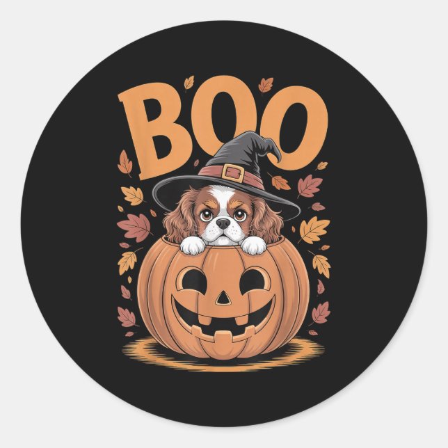 Adesivo Redondo Pumpkin Halloween Cavalier King Charles Spaniel  (Frente)
