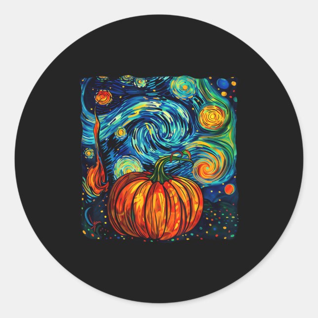 Adesivo Redondo Pumpkin Halloween Starry Night Van Gogh Thanksgivi (Frente)