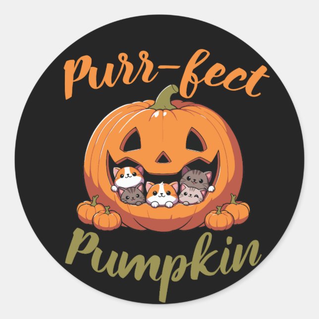 Adesivo Redondo Pumpkin Halloween Sticker Purr (Frente)