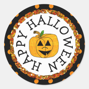 Adesivo Redondo Pumpkin Happy Halloween Stickers