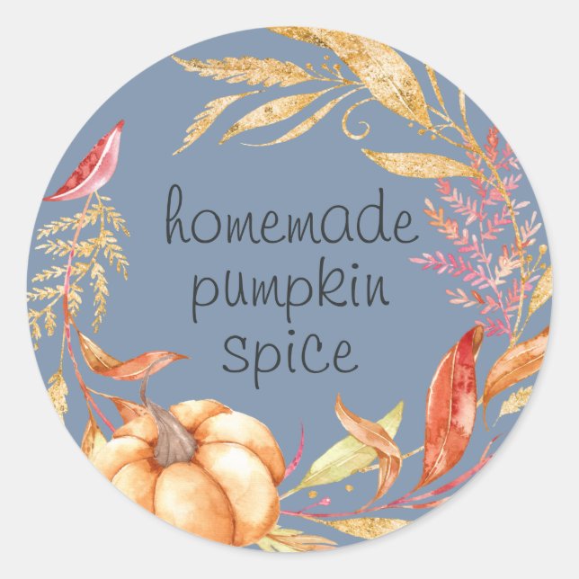 Adesivo Redondo Pumpkin Homemade Spice Watercolor Foliage Blue (Frente)