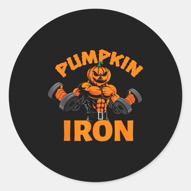 Adesivo Redondo Pumpkin Iron Halloween Gym Workout Lifting Pun Fun (Frente)