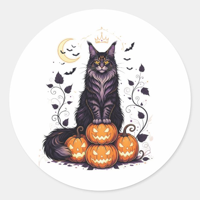 Adesivo Redondo Pumpkin King Coon - Maine Coon Halloween (Frente)