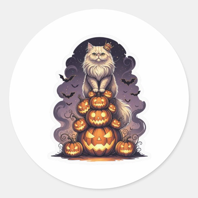 Adesivo Redondo Pumpkin King Persa - Halloween de Gato Persa (Frente)