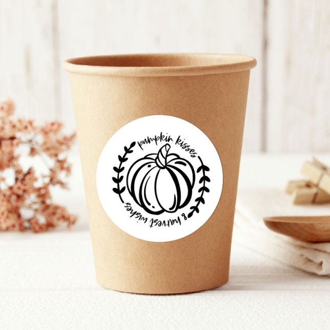 Adesivo Redondo Pumpkin Kisses Harvest Deseja Ação de Graças (Criador carregado)