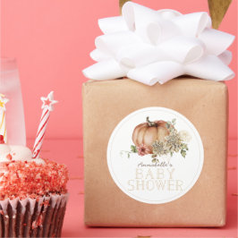 Adesivo Redondo Pumpkin Laranja e Chá de fraldas Dahlia Branca