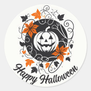 Adesivo Redondo Pumpkin Laranja Negro Branco