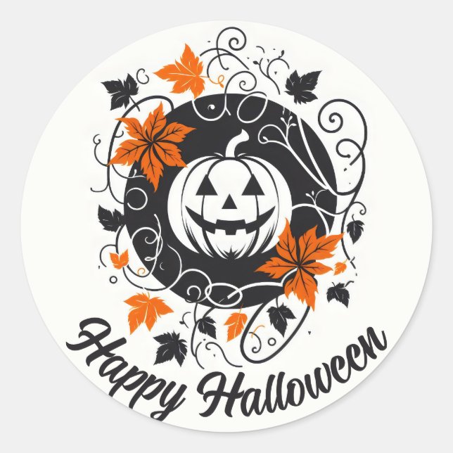 Adesivo Redondo Pumpkin Laranja Negro Branco (Frente)