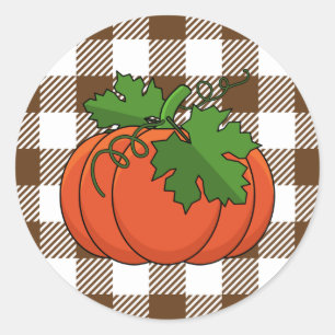Adesivo Redondo Pumpkin Laranja no Padrão Marrom Branco Verificad