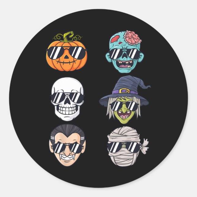 Adesivo Redondo Pumpkin mais fixe Halloween Skeleton Bruxa Vampiro (Frente)