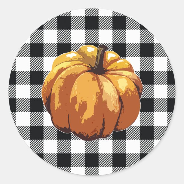 Adesivo Redondo Pumpkin Painting Art Black Check Patterno (Frente)