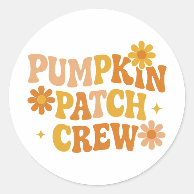 Adesivo Redondo Pumpkin Patch Crew Retro Groovy Fall Autumn (Frente)
