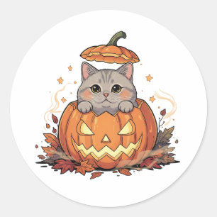 Adesivo Redondo Pumpkin Peek Brit - British Shorthair Halloween