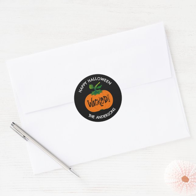 Adesivo Redondo Pumpkin Preto Negro de Halloween Feliz (Envelope)