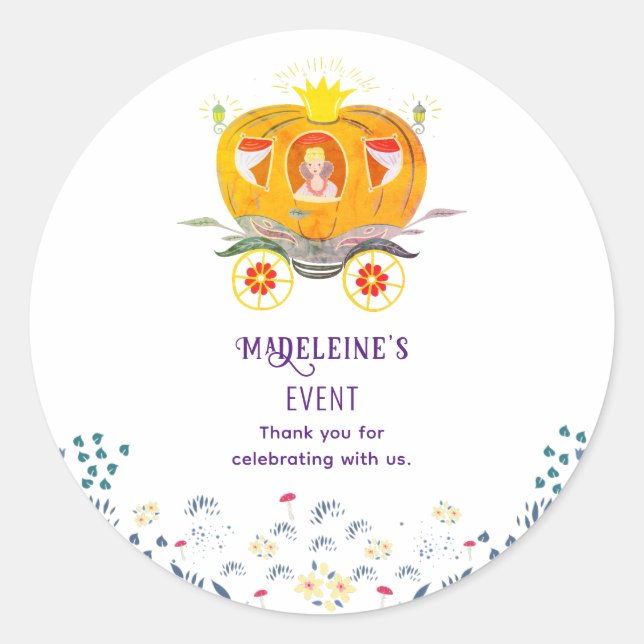 Adesivo Redondo Pumpkin Princesa Carruagem Flores Selvagens Aniver (Frente)