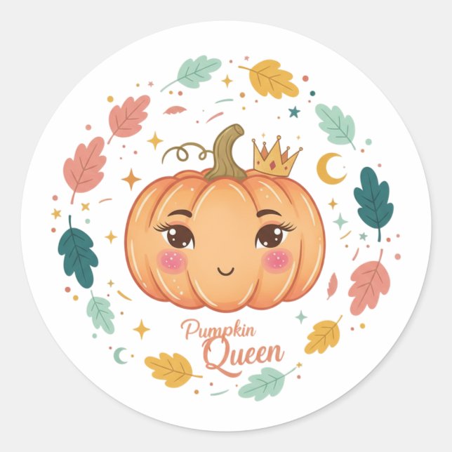 Adesivo Redondo Pumpkin Queen 👑 | Cute Halloween (Frente)