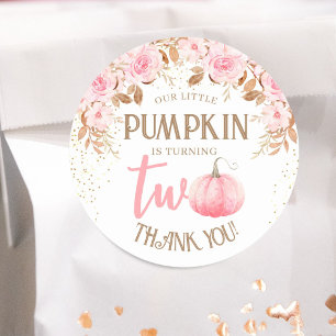 Adesivo Redondo Pumpkin rosa e Dourada garota segundo aniversário