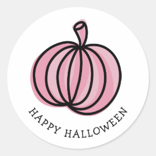 Adesivo Redondo Pumpkin Rosa Feliz de Halloween
