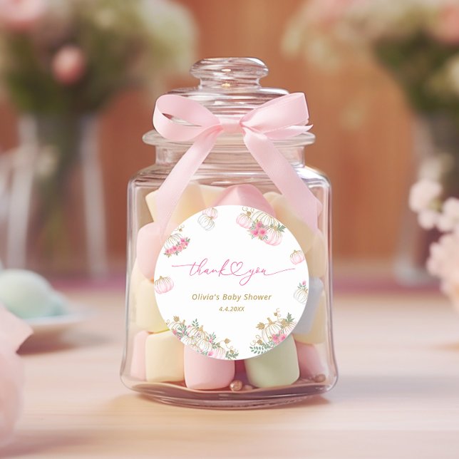 Adesivo Redondo Pumpkin Rosa Floral Obrigado (Criador carregado)