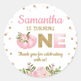 Adesivo Redondo Pumpkin Rosa Primeiro primeiro aniversario Favorec