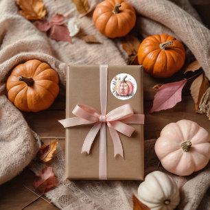 Adesivo Redondo Pumpkin Rosa Watercolor Boho Baby Girl Chá