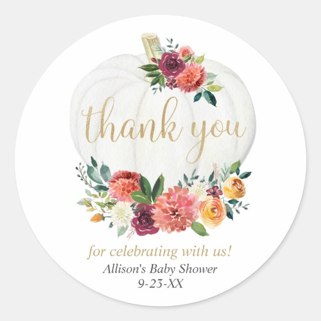 Adesivo Redondo Pumpkin rústico queda floral burgundy ouro verde (Frente)