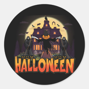 Adesivo Redondo Pumpkin Scary House, Halloween