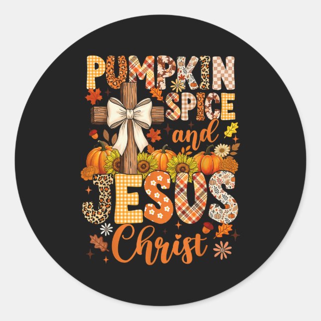 Adesivo Redondo Pumpkin Sce And Jesus Christ Funny Fall Christian  (Frente)