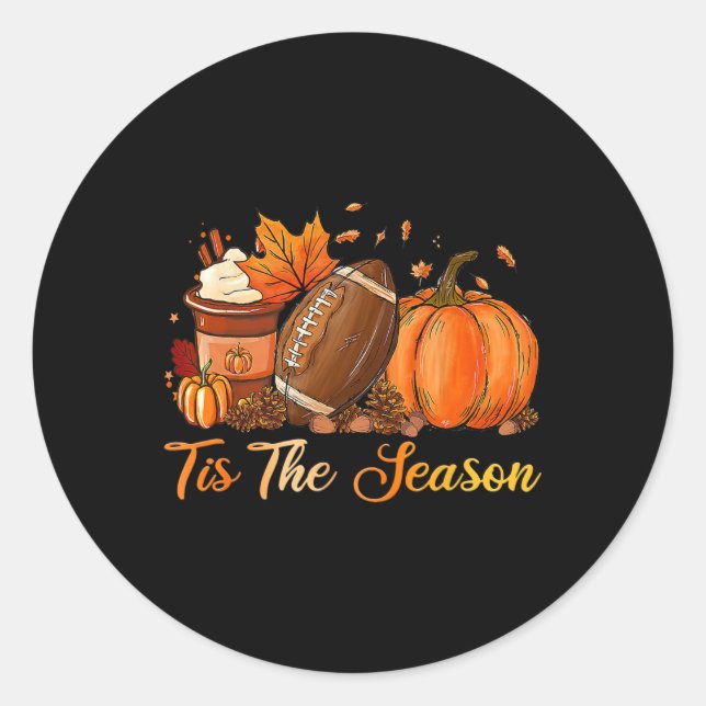 Adesivo Redondo Pumpkin Spice Football Tis The Season Fall Thankg (Frente)
