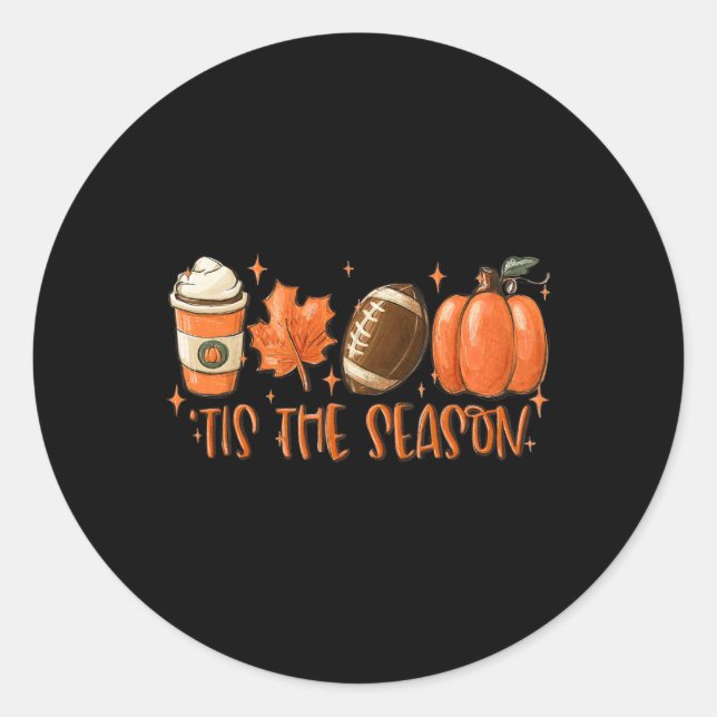 Adesivo Redondo Pumpkin Spice Football Tis The Season Fall Thankg (Frente)