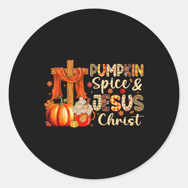 Adesivo Redondo Pumpkin Spice Jesus Cristo Ação de Graças outono (Frente)