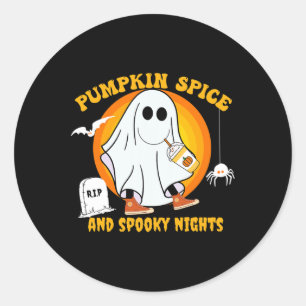 Adesivo Redondo Pumpkin Spice Latte Fall Vibe Halloween Spooky Gho