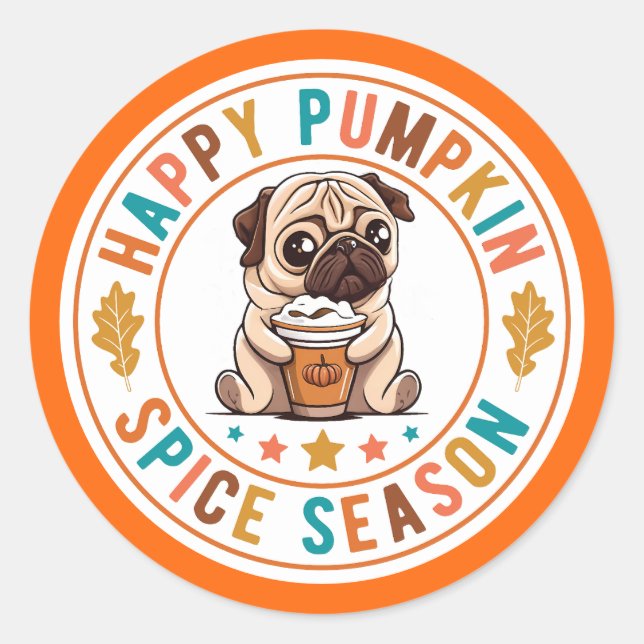 Adesivo Redondo Pumpkin Spice Season Pug (Frente)