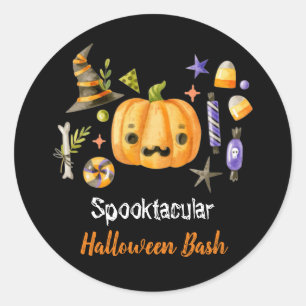 Adesivo Redondo Pumpkin Spooktacular Festa de Halloween Bash, Pret