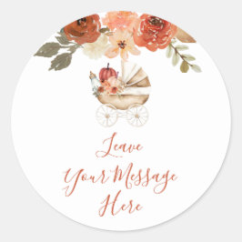 Adesivo Redondo Pumpkin Stroller Baby Shower Leave Your Message