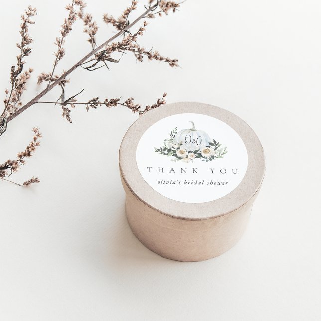 Adesivo Redondo Pumpkin Verde de outono Branco Obrigado (Criador carregado)