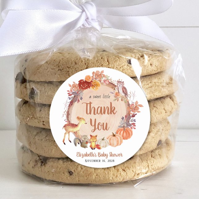 Adesivo Redondo Pumpkin Woodland Animal Chá de fraldas Obrigado (Criador carregado)