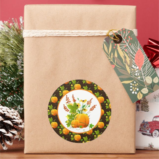 Adesivo Redondo Pumpkins e Sunflower Fall Season (Feriado)