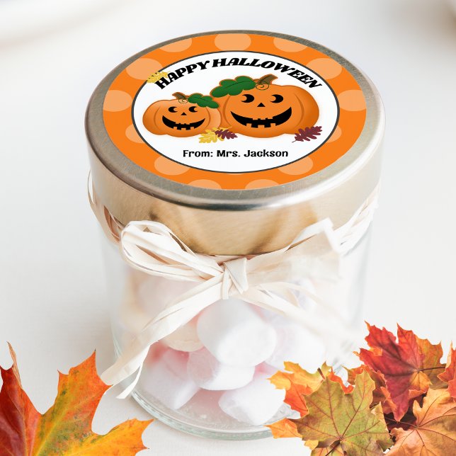 Adesivo Redondo Pumpkins Jack O' Lanterna Fall Halloween Favor (Happy Halloween Favor Sticker)