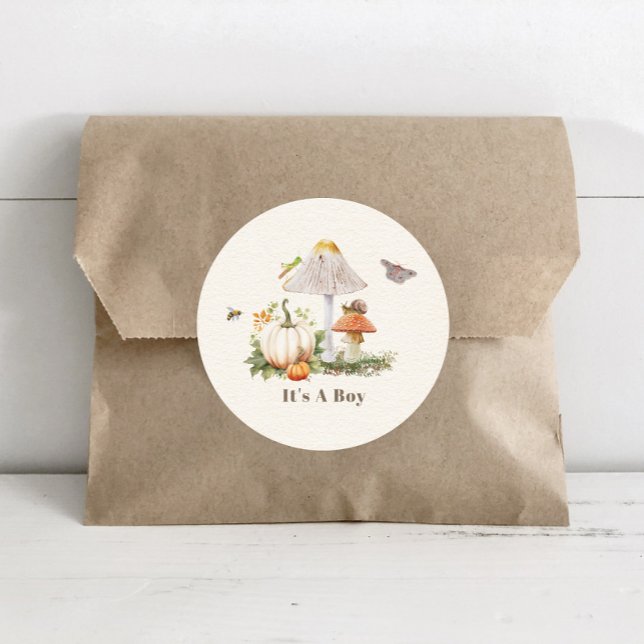 Adesivo Redondo Pumpkins Mushroom Woodland Insetos Boy Chá de fral (Criador carregado)